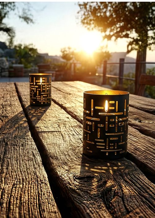 Data Predator en mesa rustica atardecer